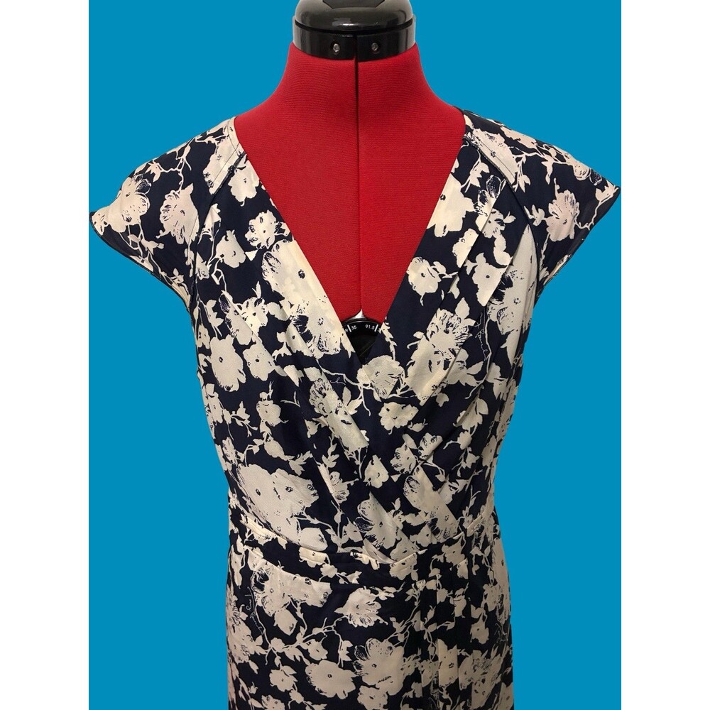 Tory Burch Navy Blue and White Floral Printed Cap Sleeve Victoria Dress Size 8